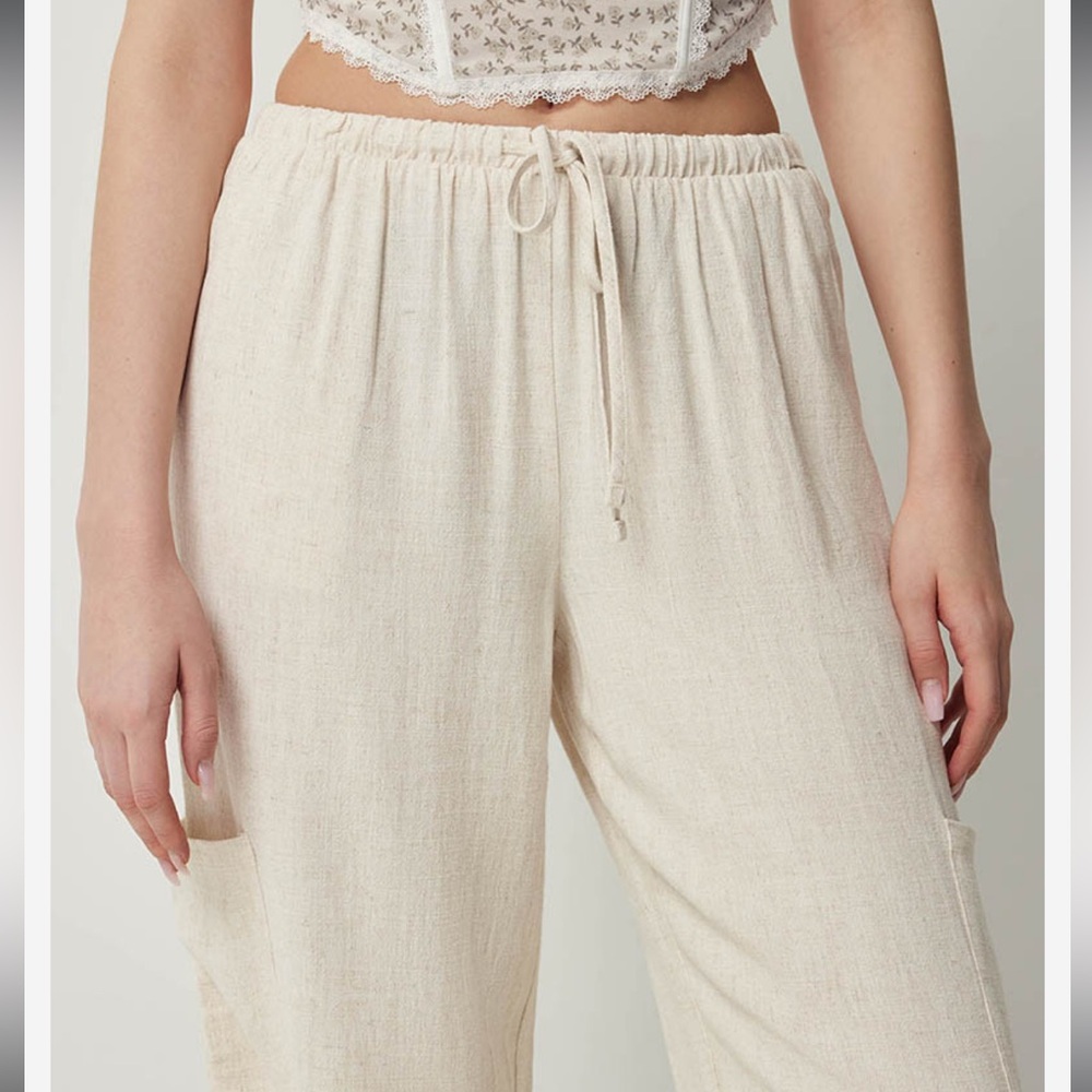 Linen Cream Wide Leg Linen Summer Beach Pants - Picture 11 of 11
